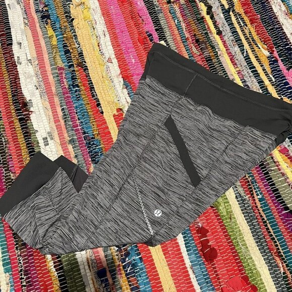 LULULEMON Crop pants leggings size 8 black gray Run For Fun athletic wear - Picture 3 of 16